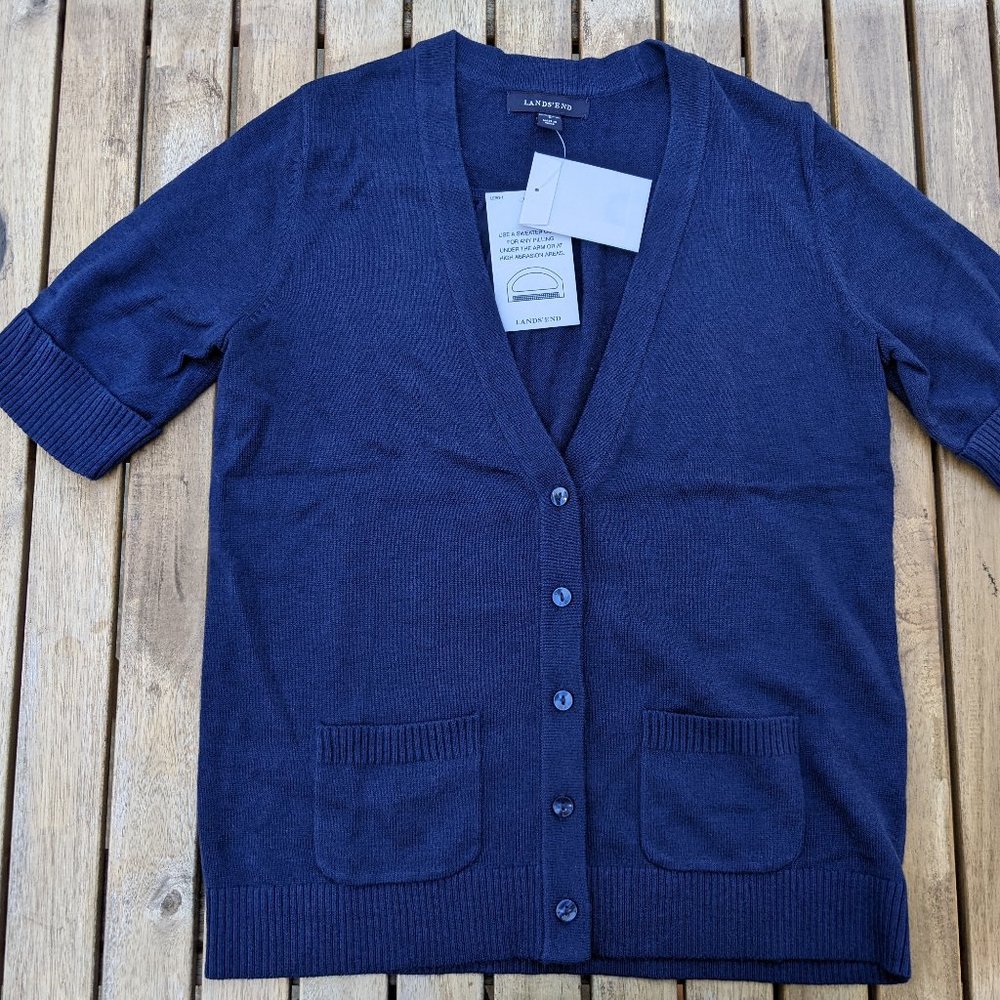 Land's End Women Button Down Cardigan Short Sleeve